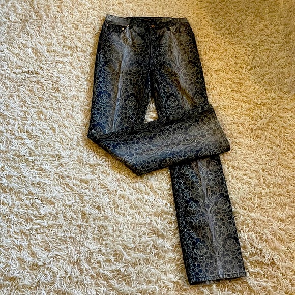 ROBERTO CAVALLI Jeans, Size Large Gold Jacquard Vintage RARE! Made in Italy NWOT - Picture 2 of 15